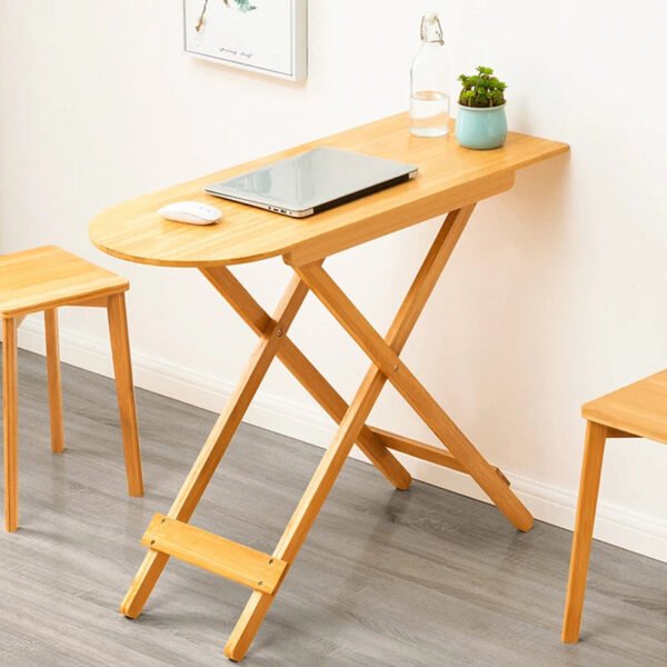 Folding Laptop Table TV Tray, 100cm Bamboo Computer Table Writing Workstation Folding Desk Dinning Table for Home Office