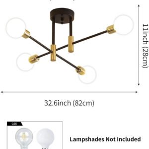 Home Lighting Ceiling Lights Fixture Semi Flush Mount Ceiling Lamps Brushed Antique Gold Lighting Home Decor Light Fixtures