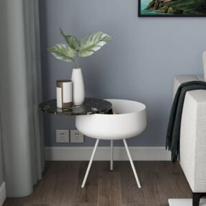 Iron Baking Paint Nightstand: Minimalist Metal Luxury Design Small Bedside Table Customizable Round Surface