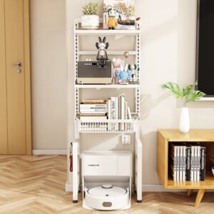 Japanese Style Metal Bookcase for Children's Bedroom, White Corner, Movable Kid Bookcase, Storage Bookshelf with Cabinet, Plant