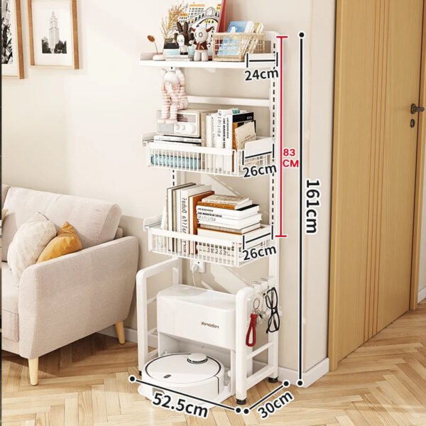 Japanese Style Metal Bookcase for Children's Bedroom, White Corner, Movable Kid Bookcase, Storage Bookshelf with Cabinet, Plant