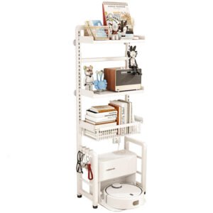 Japanese Style Metal Bookcase for Children's Bedroom, White Corner, Movable Kid Bookcase, Storage Bookshelf with Cabinet, Plant