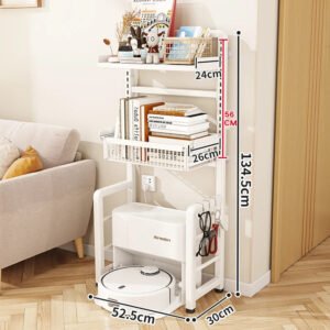 Japanese Style Metal Bookcase for Children's Bedroom, White Corner, Movable Kid Bookcase, Storage Bookshelf with Cabinet, Plant