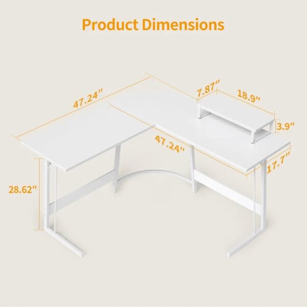 L Shaped Gaming Desk Computer Office Desk, 47 inch Corner Desk with Large Monitor Stand for Home Office Study Writing