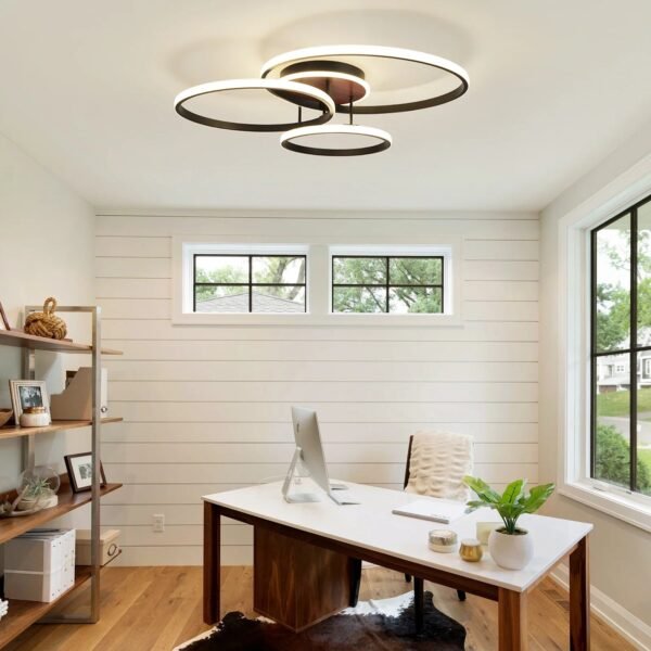 LED Ceiling Light 3-Ring Black Modern 4000K Neutral White 48W Flush Mount Modern For A Lower Ceiling No Assembly