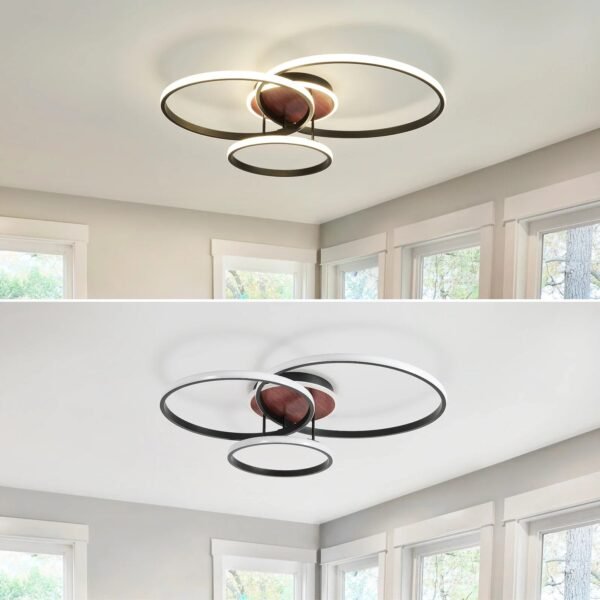 LED Ceiling Light 3-Ring Black Modern 4000K Neutral White 48W Flush Mount Modern For A Lower Ceiling No Assembly