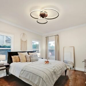 LED Ceiling Light 3-Ring Black Modern 4000K Neutral White 48W Flush Mount Modern For A Lower Ceiling No Assembly