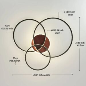 LED Ceiling Light 3-Ring Black Modern 4000K Neutral White 48W Flush Mount Modern For A Lower Ceiling No Assembly