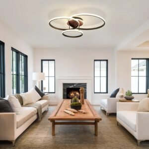 LED Ceiling Light 3-Ring Black Modern 4000K Neutral White 48W Flush Mount Modern For A Lower Ceiling No Assembly