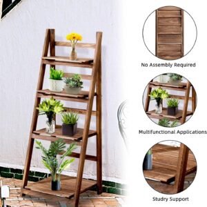 Ladder Shelf, 4-Tier Home Office Ladder Shelf, Small Bookshelf, Leaning Bookshelf Ladder Bookcase Plant Shelf (Brown)