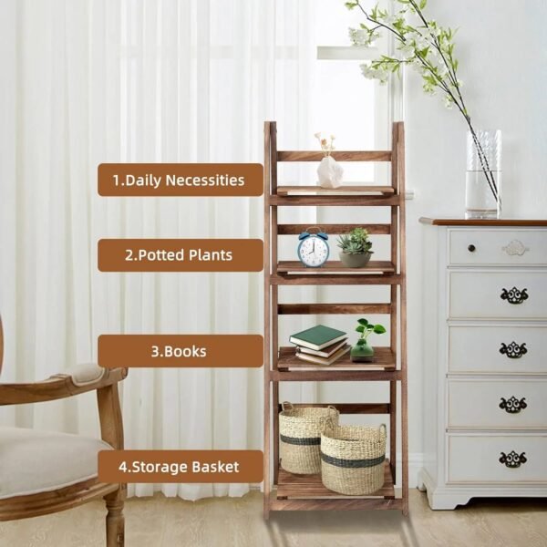 Ladder Shelf, 4-Tier Home Office Ladder Shelf, Small Bookshelf, Leaning Bookshelf Ladder Bookcase Plant Shelf (Brown)