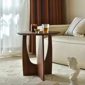 Minimalist Nordic Style Solid Wood Round End Table with Geometric Wood Legs Base Small Round Bedside Table Retro coffee table