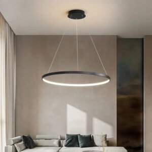 Modern Minimalist Ring LED Pendant Light for Living Dining Room Kitchen Black Chandelier Home Decor Indoor Hanging Light Fixture