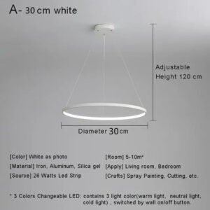 Modern Minimalist Ring LED Pendant Light for Living Dining Room Kitchen Black Chandelier Home Decor Indoor Hanging Light Fixture