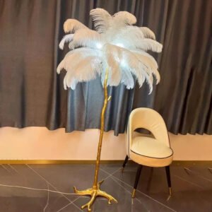 Nordic Ostrich Feather Led Floor Lamp Copper Resin Living Room Home Decor Indoor Lighting Bedroom Bedside Standing Table Light