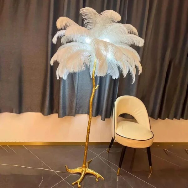 Nordic Ostrich Feather Led Floor Lamp Copper Resin Living Room Home Decor Indoor Lighting Bedroom Bedside Standing Table Light