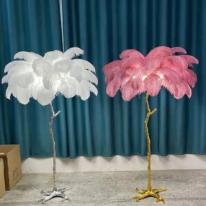 Nordic Ostrich Feather Led Floor Lamp Copper Resin Living Room Home Decor Indoor Lighting Bedroom Bedside Standing Table Light