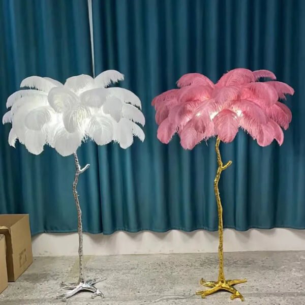 Nordic Ostrich Feather Led Floor Lamp Copper Resin Living Room Home Decor Indoor Lighting Bedroom Bedside Standing Table Light