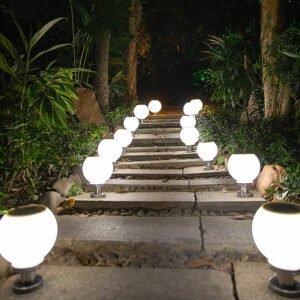 Outdoor Post Light Fixtures Solar Powered Waterproof Courtyard Garden Lawn Street Lights Round Ball Lamp Lighting Fixture