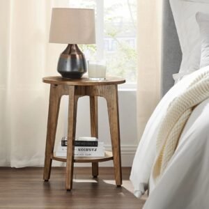 Round Side Table with Lower Shelf, End Table for Small Spaces, Nightstand for Living Room, Bedroom Mesas de centro para salas Ac