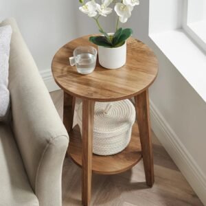 Round Side Table with Lower Shelf, End Table for Small Spaces, Nightstand for Living Room, Bedroom Mesas de centro para salas Ac