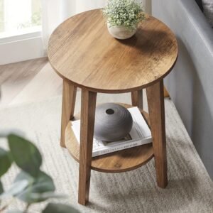 Round Side Table with Lower Shelf, End Table for Small Spaces, Nightstand for Living Room, Bedroom Mesas de centro para salas Ac