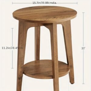 Round Side Table with Lower Shelf, End Table for Small Spaces, Nightstand for Living Room, Bedroom Mesas de centro para salas Ac