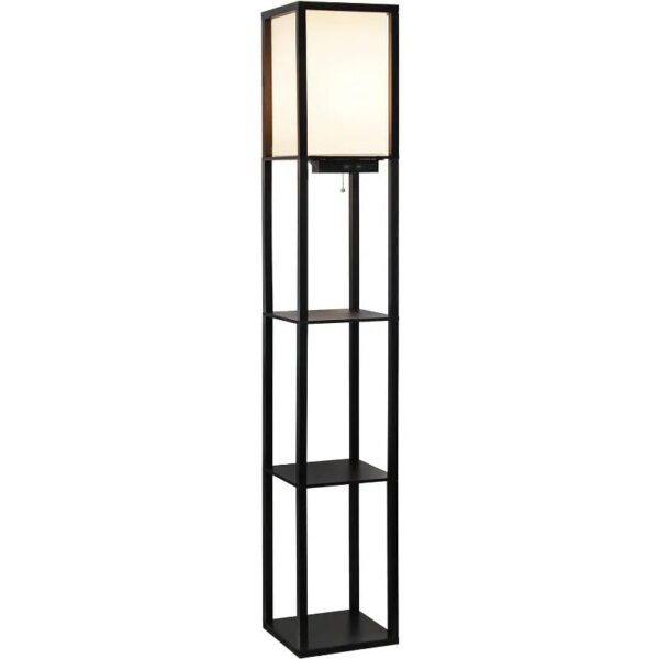 Simple Designs LF1037-BLK Floor Lamp Etagere Organizer Storage Shelf with 2 USB Charging Ports, 1 Charging Outlet and Linen
