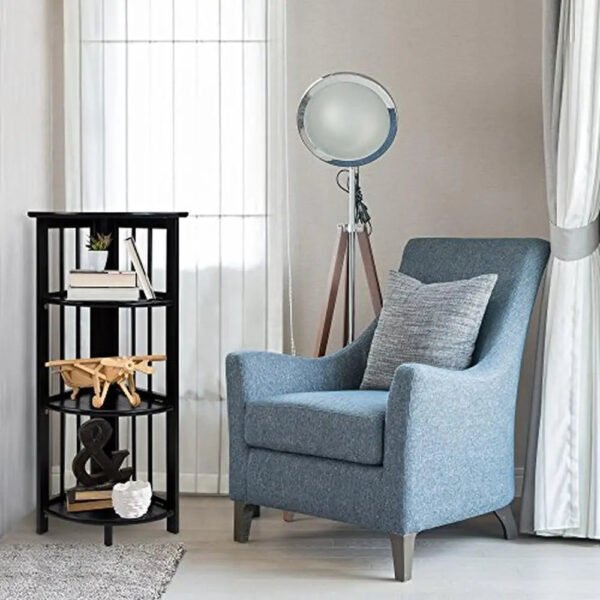 Space-saving Black Corner Bookcase Foldable 4-Tier Wood Shelf Office Living Room Decor