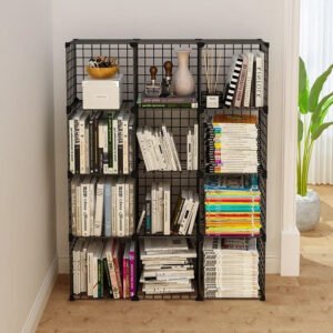 Stackable Wire Cubes Storage Organizer Bookcase DIY Wire C Grids Storage Shelves Cabinet Closet Metal Bookshelf for Home Office