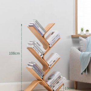 Tree Bookshelf, 8-Tier Space-Saving Corner Bookcase, Holds Books, CDs, Games, for Bedroom, Living Room, Rustic Brown