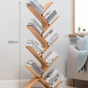 Tree Bookshelf, 8-Tier Space-Saving Corner Bookcase, Holds Books, CDs, Games, for Bedroom, Living Room, Rustic Brown