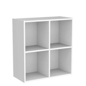 Wood Cube Bookcase Shelving Organizer 4 Shelves White Finish Modern Style Bedroom Study Room Storage