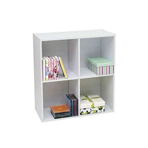 Wood Cube Bookcase Shelving Organizer 4 Shelves White Finish Modern Style Bedroom Study Room Storage