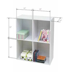 Wood Cube Bookcase Shelving Organizer 4 Shelves White Finish Modern Style Bedroom Study Room Storage