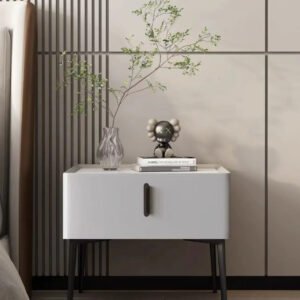 Wooden Bedside Table Modern Style Solid Color Bedroom Nightstand Living Room Side Cabinet End Table with Drawer