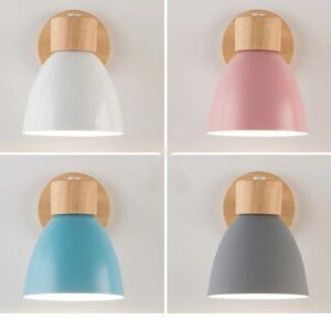 Wooden Nordic Wall Lamp With Switch Modern Wall Sconce For Bedroom Living Room Home Lighting Macaroon 6 Color Steering Head E27