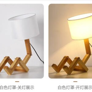 Wooden Robot Shape Creative Table Lamp Indoor Study Fashion Reading Desk Lamp Nordic Modern Desktop Decorative Night Light