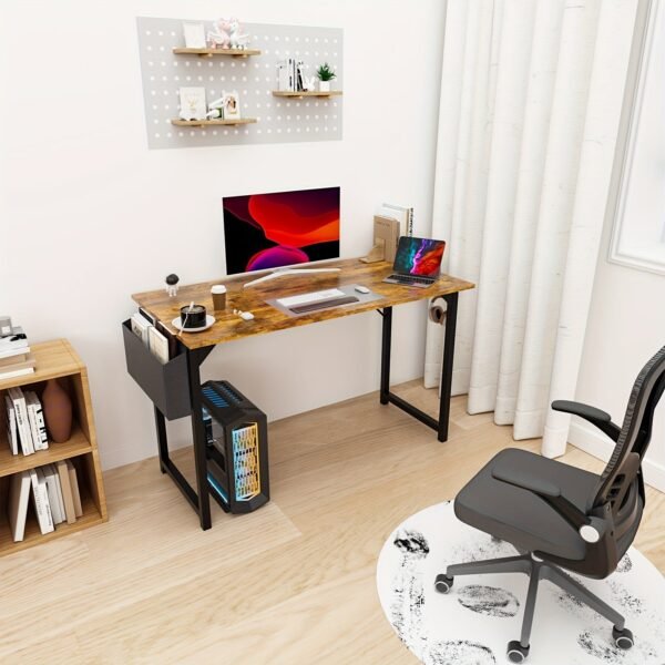 47 Inches Home Office Small Computer Desk, Work Study Writing Student Kids Bedroom Wood Modern Simple Table With Storage Bag & Headphone Hooks