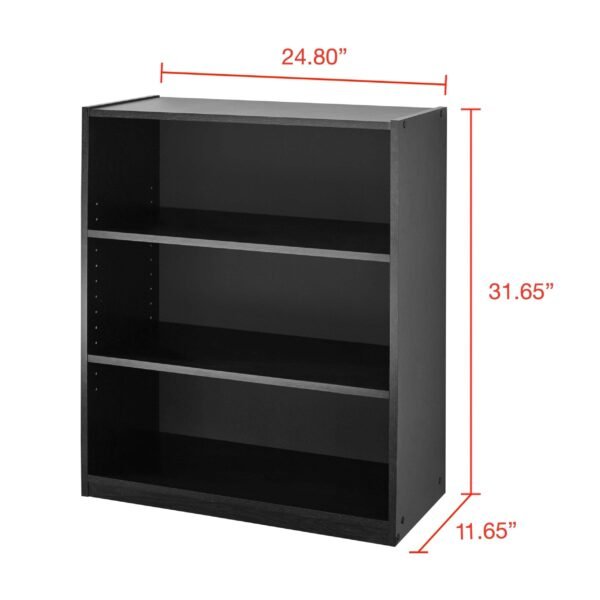 3-Shelf Bookcase with Adjustable Shelves, black