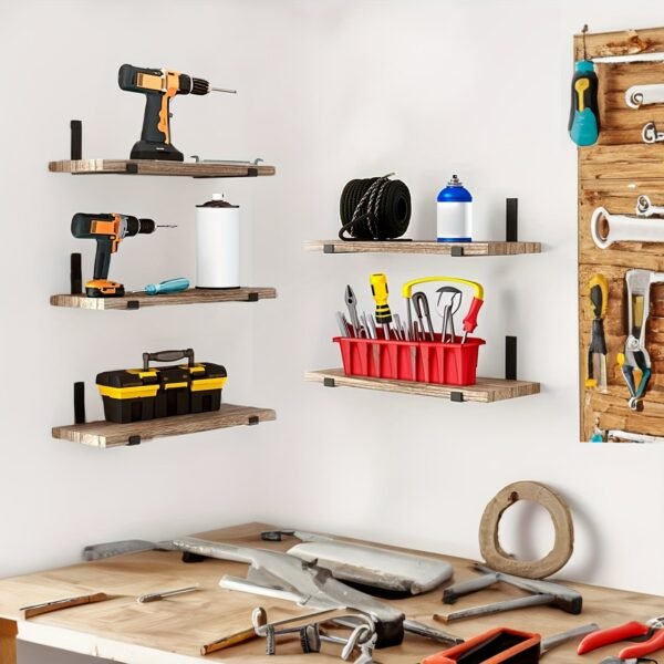 8pcs Floating Shelves,  Wall Shelves, Floating Shelf for Living Room, Bathroom and Bedroom Decor Easy To Install, Convenient For Classification, Quick To Pick Up, Stable And Reliable (Carbonized Black) 15.8x5.9in