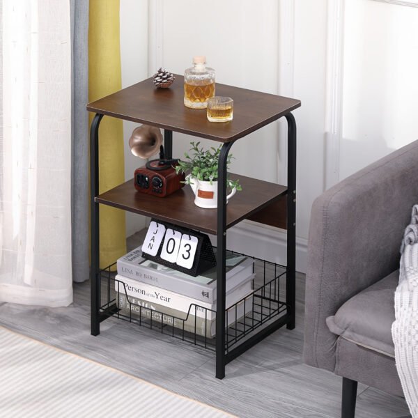 3 Tiers End Table Side Table Bedside Table Nightstand with Storage Shelf and Basket for Living Room Bedroom Kitchen and Office, Sofa Table Coffee Table