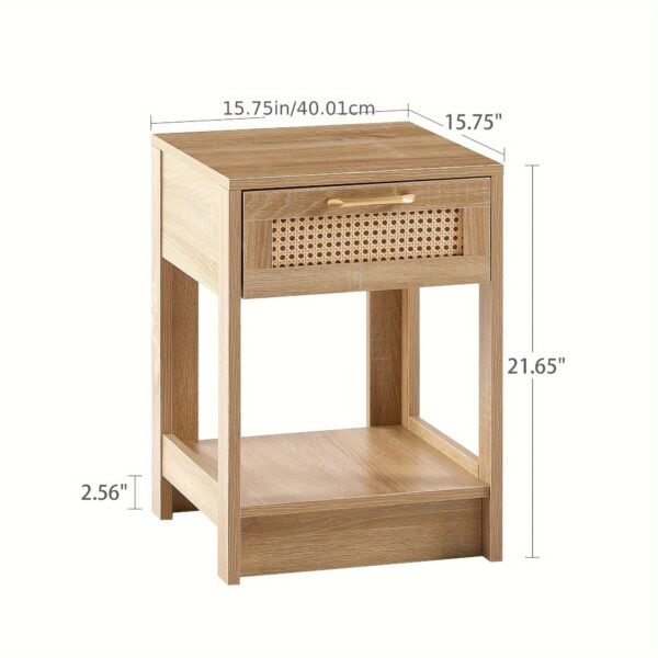 1pc 15.75" Rattan End Table With Drawer, Modern Nightstand, Side Table For Living Room, Bedroom, Natural