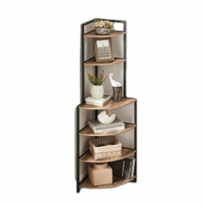 6-Tier Corner Open Shelf Modern Bookcase Wood Rack Freestanding Shelving Unit Plant Album Trinket Sturdy Stand Small Bookshelf Space-Saving for Living Room Home Office Kitchen Small Space Rustic Brown