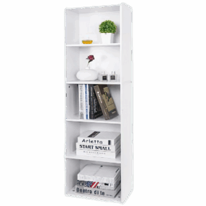 5-Tier Bookshelf Narrow Bookcase Wood Cube Storage Freestanding Open Shelf White