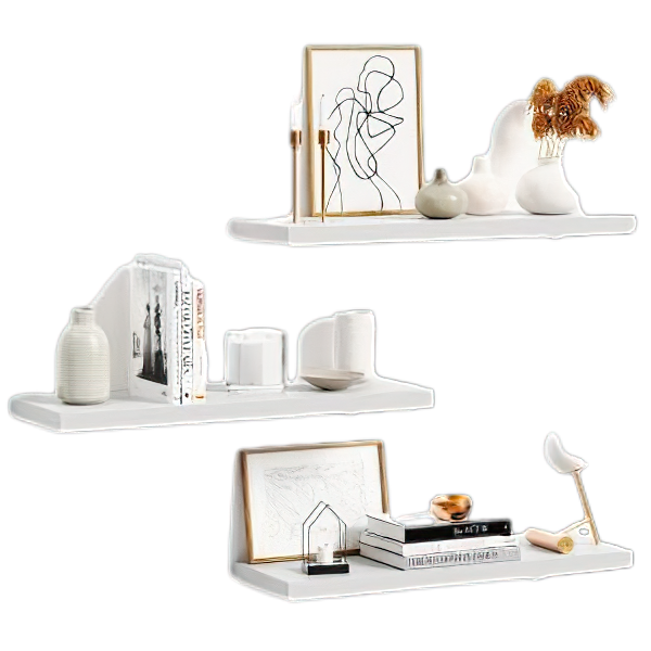 Floating Shelves for Wall, White Wood Wall Shelf Set of 3, 24" Wall Mounted Floating Shelf for Kitchen, Living Room, Bedroom, Bathroom Storage, Book Shelf for Wall Home Decor, Frame Display