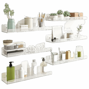 6 Acrylic Shelves, Floating Wall-mounted Shelves, Transparent Display Racks, Invisible Bookshelves, Bathroom Storage Wall Decorations, Space-saving, Easy To Pick Up And Assemble, Simple, Sturdy, Durable 15x3.9 Inches