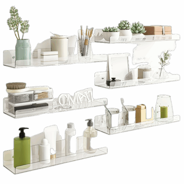 6 Acrylic Shelves, Floating Wall-mounted Shelves, Transparent Display Racks, Invisible Bookshelves, Bathroom Storage Wall Decorations, Space-saving, Easy To Pick Up And Assemble, Simple, Sturdy, Durable 15x3.9 Inches