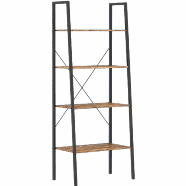 4-Tier Ladder Bookshelf, Industrial Ladder Bookcase, Plant Shelf, Storage Shelf Organizer with Metal Frame for Living Room, Home