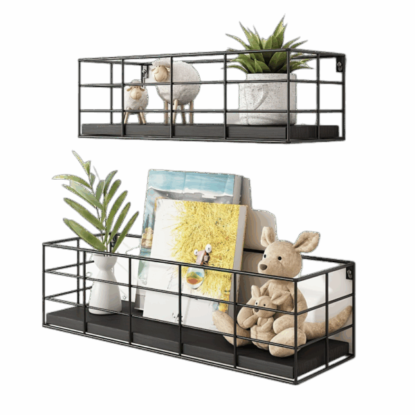 4pcs Floating Shelves, Wall Shelves For Storage, Wall Mounted Hanging Shelves For Living Room Bedroom Bathroom, Wall Decorative Storage Garage Shelf, Saves Space, Classified For Easy Retrieval, Black